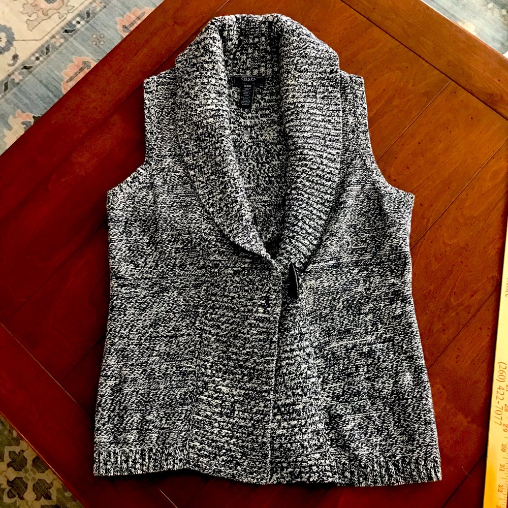Chaps Navy Marled Knit‎ Shawl Collard Cardigan Vest